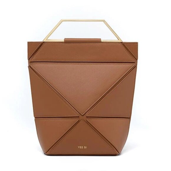 Facet Classic Foldable Top Handle Designer Bag Russet Leather Crossbody